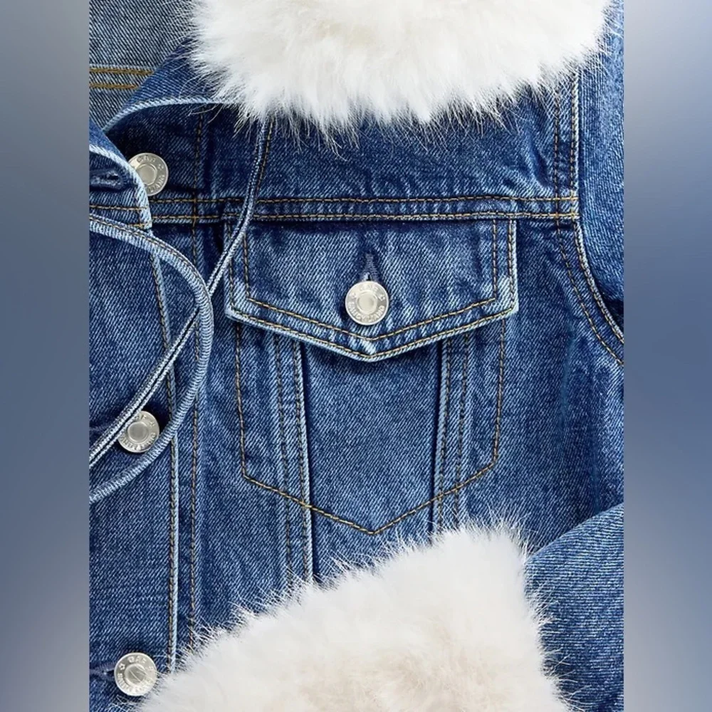 Gap x Sandy Liang Denim Fur Jacket L NWT - Picture 2 of 6
